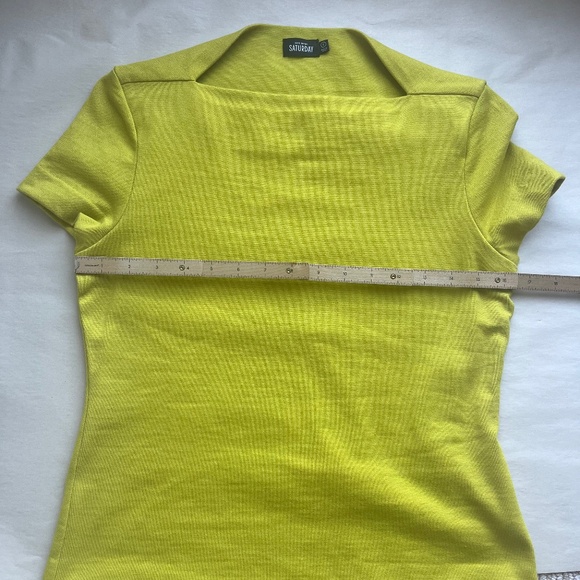 Kate Spade Saturday Slip Neck Lime Green Yellow Cotton Casual Tee T-shirt Top - Picture 9 of 12